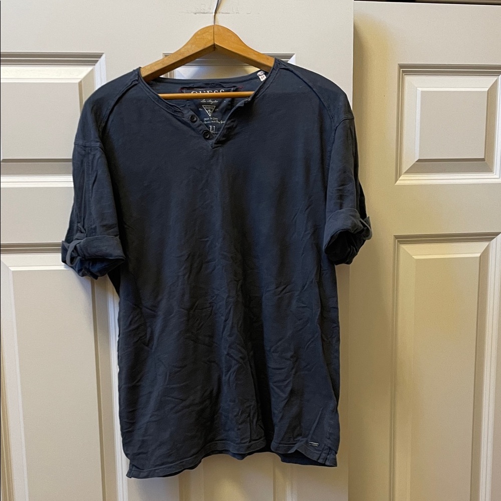 Guess Navy V-Neck Short Sleeve Tee